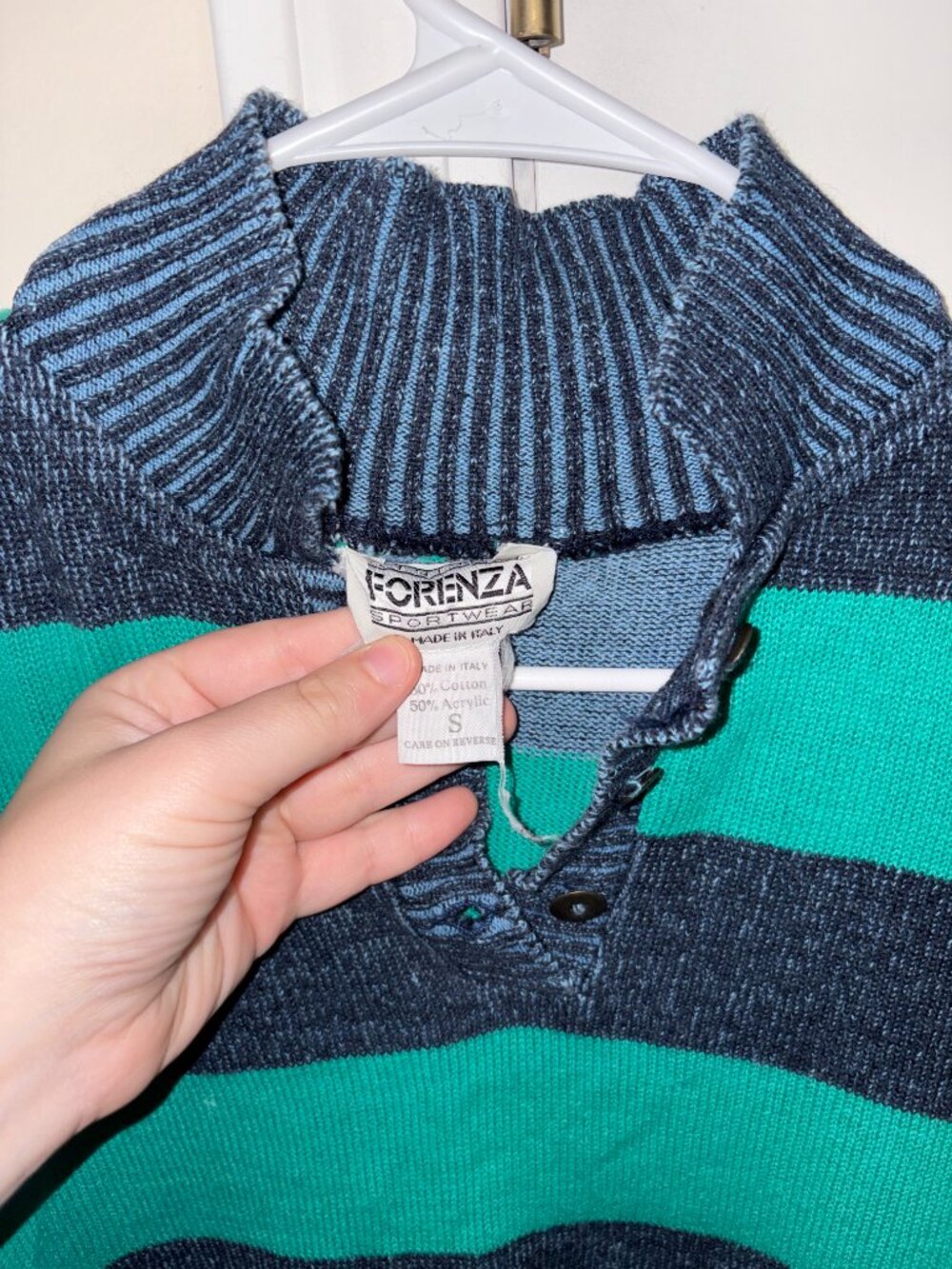 Forenza Sportswear vintage green and navy blue striped knit sweater - Picture 2 of 3
